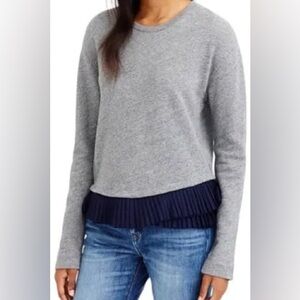J Crew Gray Sweatshirt with Navy Ruffle Hem size Medium